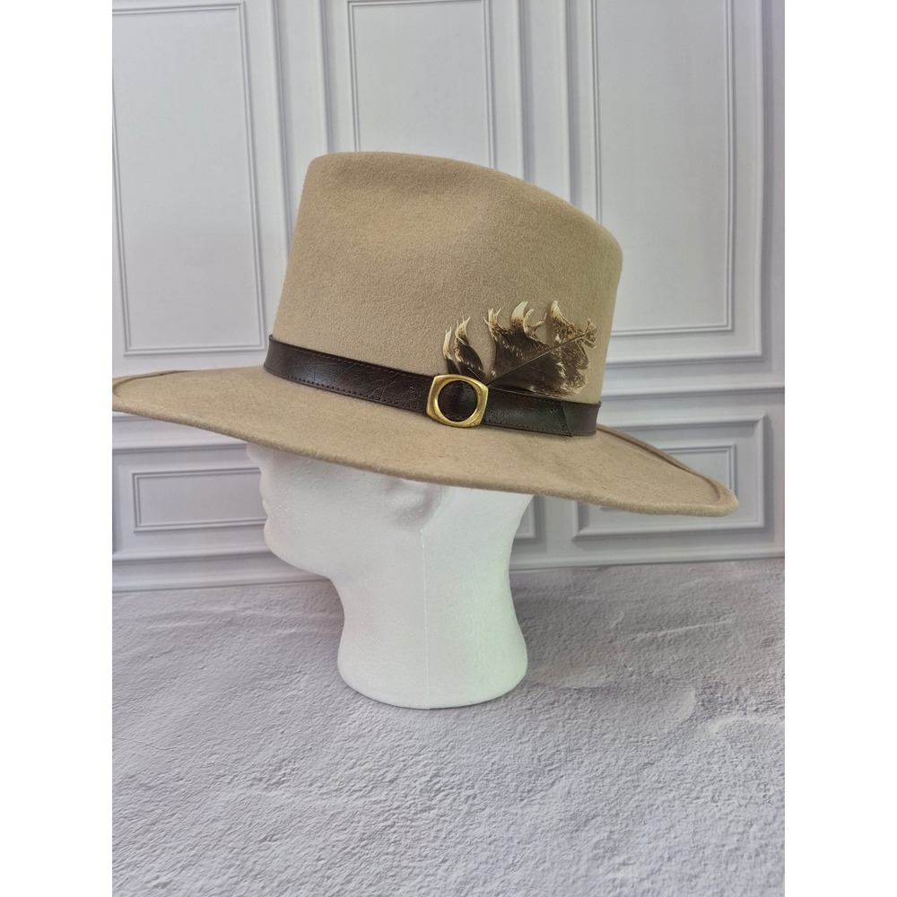 John Blair Mens 100% Wool Felt Fedora Hat Leather Band Feather Made in USA Large